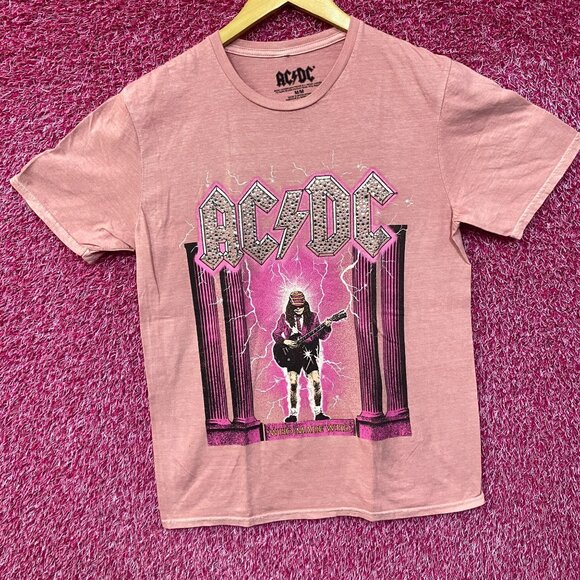 AC/DC Who Made Me Pink Rhinestone T-Shirt Medium - Picture 3 of 4